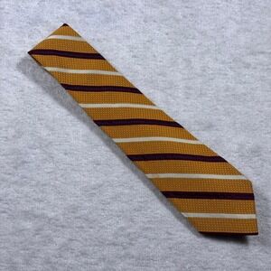 Paul Fredrick Mens Silk Tie Gold Burgundy White Stripe Made in Italy Formal